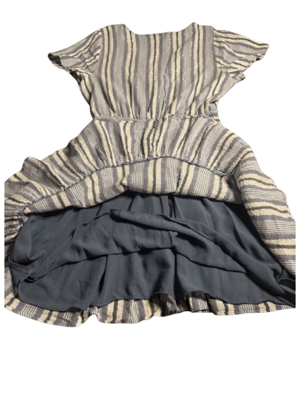 MICHAEL MICHAEL KORS Blue Smocked Ruffled Lined Striped Wrap Dress Large - Picture 5 of 13